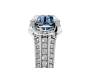 Solitaire Engagement Ring Setting for Fancy Blue Round Cut Center with Accented Split Shank and Prong Head in Platinum