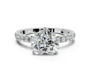 Solitaire Engagement Ring Setting for Heart-Shaped Center with Large Accent Band and Prong Head in Sterling Silver