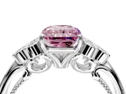 Cluster Engagement Ring Setting for Fancy Pink Radiant Cut Center with Bezel Accent Clusters and Prong Head in Platinum