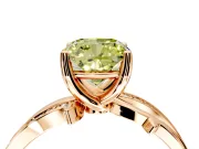 Solitaire Engagement Ring Setting for Fancy Yellow Cushion Cut Center with Pave and Plain Crossover Band and Prong Head in Rose Gold