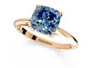 Solitaire Engagement Ring Setting for Fancy Blue Cushion Cut Center with Knife Ridge Band and Claw Prong Head in Rose Gold