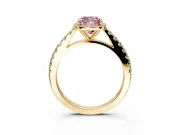 Halo Engagement Ring Setting for Fancy Pink Cushion Cut Center with Full Pave Band and Prong Head in Yellow Gold