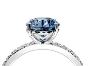 Solitaire Engagement Ring Setting for Fancy Blue Round Cut Center with Round Cut Pave Band and Prong Head in Sterling Silver