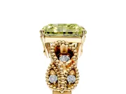 Leaf Engagement Ring Setting for Fancy Yellow Princess Cut Center with Milgrain Accent Band and Prong Head in Yellow Gold