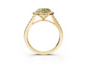 Halo Engagement Ring Setting for Fancy Yellow Heart-Shaped Center with Narrowing Pave Band and Prong Head in Yellow Gold