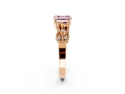 Leaf Engagement Ring Setting for Fancy Pink Asscher Cut Center with Milgrain Accent Band and Prong Head in Rose Gold