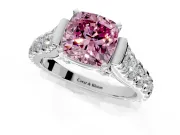 Solitaire Engagement Ring Setting for Fancy Pink Cushion Cut Center with Pave Cathedral Shoulders and Prong Head in Platinum