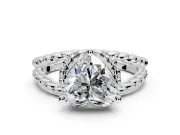 Halo Engagement Ring Setting for Heart-Shaped Center with Rope Twist Split Shank and Prong Head in Platinum