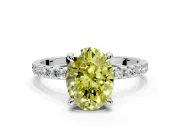 Solitaire Engagement Ring Setting for Fancy Yellow Oval Center with Fine Pave Narrow Band and Prong Head in White Gold