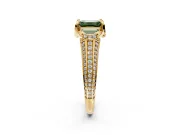 Solitaire Engagement Ring Setting for Fancy Green Emerald Cut Center with Accented Split Shank and Prong Head in Yellow Gold