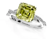 Solitaire Engagement Ring Setting for Fancy Yellow Asscher Cut Center with Twisted Pave Band and Prong Head in Platinum