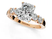 5 Stone Engagement Ring Setting for Radiant Cut Center with Plain Band and Prong Head in Rose Gold