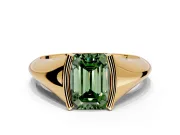 Tension Engagement Ring Setting for Fancy Green Emerald Cut Center with Wide Tapered Band and Tension Head in Yellow Gold