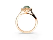 Milgrain Floral Halo Engagement Ring Setting for Fancy Green Marquise Center with Pave Band and Prong Head in Rose Gold