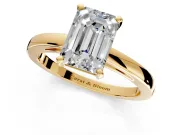 Solitaire Engagement Ring Setting for Emerald Cut Center with Basket Rail and Prong Head in Yellow Gold