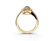Milgrain Halo Engagement Ring Setting for Fancy Blue Marquise Center with Three-Sided Pave Band and Prong Head in Yellow Gold