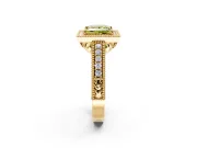 Milgrain Halo Engagement Ring Setting for Fancy Yellow Princess Cut Center with Pave Band and Prong Head in Yellow Gold