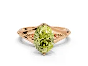 Solitaire Engagement Ring Setting for Fancy Yellow Oval Center with Milgrain Cathedral Band and Prong Head in Rose Gold