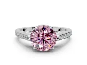 Cathedral Engagement Ring Setting for Fancy Pink Round Cut Center with Antique-Style Pave Band and Prong Head in White Gold