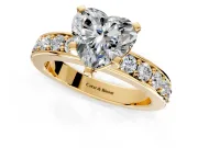 Solitaire Engagement Ring Setting for Heart-Shaped Center with Channel-Set Accents and Prong Head in Yellow Gold