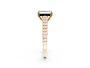 Solitaire Engagement Ring Setting for Emerald Cut Center with Pave Cathedral Band and Prong Head in Yellow Gold