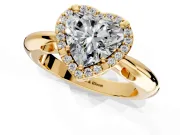 Halo Engagement Ring Setting for Heart-Shaped Center with Tapered Plain Band and Prong Head in Yellow Gold