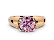 Tension Engagement Ring Setting for Fancy Pink Round Cut Center with Wide Flat Band and Tension Head in Rose Gold