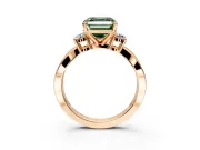 3 Stone Engagement Ring Setting for Fancy Green Asscher Cut Center with Pave Twist Band and Prong Head in Rose Gold