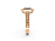 Milgrain Halo Engagement Ring Setting for Emerald Cut Center with Pave Band and Prong Head in Rose Gold