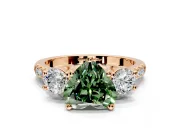 3 Stone Engagement Ring Setting for Fancy Green Heart-Shaped Center with Crossover Basket, Pave Band and Prong Head in Rose Gold