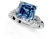 Solitaire Engagement Ring Setting for Fancy Blue Asscher Cut Center with Marquise Accent Twist Band and Prong Head in Platinum