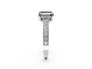 Solitaire Engagement Ring Setting for Fancy Green Asscher Cut Center with Milgrain-Framed Pave Band and Prong Head in Sterling Silver