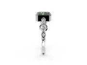 Vintage Station Engagement Ring Setting for Fancy Green Radiant Cut Center with Accents and Prong Head in White Gold