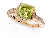 Floral Engagement Ring Setting for Fancy Yellow Princess Cut Center with Four Accent Clusters and Prong Head in Rose Gold