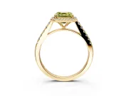 Halo Engagement Ring Setting for Fancy Yellow Asscher Cut Center with Narrowing Pave Band and Prong Head in Yellow Gold