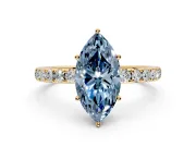 Solitaire Engagement Ring Setting for Fancy Blue Marquise Center with Large Accent Band and Prong Head in Yellow Gold