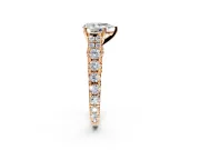 Solitaire Engagement Ring Setting for Pear-Shaped Center with Pave Cathedral Shoulders and Prong Head in Rose Gold