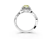 Halo Engagement Ring Setting for Fancy Yellow Pear-Shaped Center with Leaf Motif Split Shank and Prong Head in Platinum