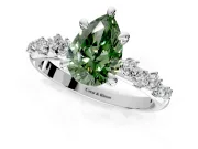 Solitaire Engagement Ring Setting for Fancy Green Pear-Shaped Center with Trailing Leaf Accent Band and Prong Head in Sterling Silver