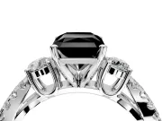 3 Stone Engagement Ring Setting for Fancy Black Radiant Cut Center with Pave Split Shank and Prong Head in Platinum