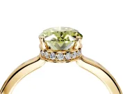 Hidden Halo Engagement Ring Setting for Fancy Yellow Oval Center with Wide Flat Plain Band and Prong Head in Yellow Gold