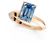 Solitaire Engagement Ring Setting for Fancy Blue Emerald Cut Center with Wide Knife Ridge Band and Prong Head in Rose Gold