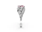 Halo Engagement Ring Setting for Fancy Pink Pear-Shaped Center with Marquise and Pave Bypass Band and Prong Head in Sterling Silver