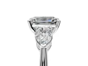 3 Stone Engagement Ring Setting for Emerald Cut Center with Large Pear-Shaped Accents and Prong Head in Platinum
