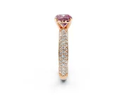 Solitaire Engagement Ring Setting for Fancy Pink Cushion Cut Center with Domed Multi-Row Pave Band and Prong Head in Rose Gold