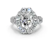 Large Accent Halo Engagement Ring Setting for Oval Center with Pave Split Shank and Prong Head in Platinum