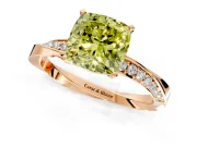 Side Accent Engagement Ring Setting for Fancy Yellow Cushion Cut Center with Accent Shoulders and Prong Head in Rose Gold