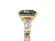 Bar-Set Engagement Ring Setting for Fancy Green Radiant Cut Center with Tapered Baguette Accents and Prong Head in Yellow Gold