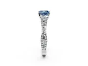 Solitaire Engagement Ring Setting for Fancy Blue Cushion Cut Center with Twisted Pave Split Shank and Prong Head in Sterling Silver
