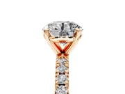 Solitaire Engagement Ring Setting for Round Cut Center with Fine Pave Band and Claw Prong Head in Rose Gold